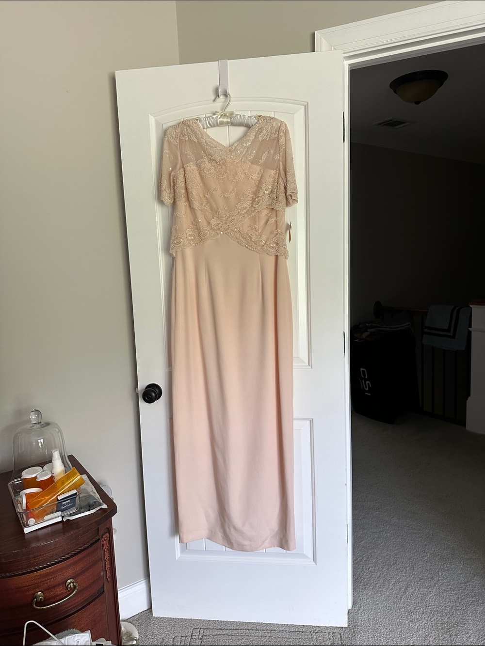 Talbots Elegant Pale Pink Lace-Overlay Evening Dress